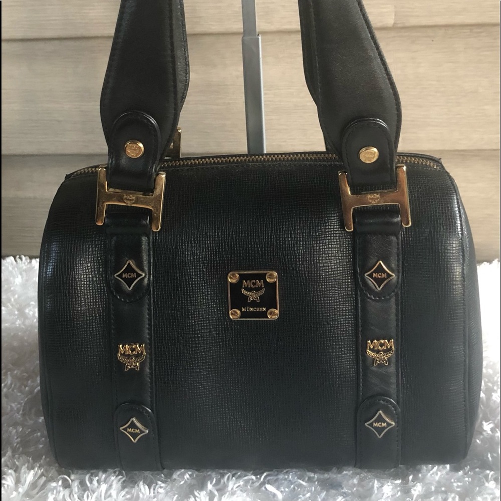 Authentic MCM Safiano leather black Boston Bag
